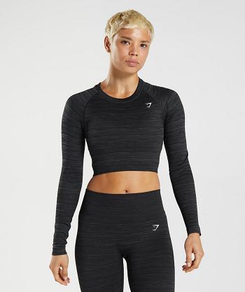 Dámské Oříznuté Topy Gymshark Adapt Marl Seamless Long Sleeve Černé Šedé | CZ 3597VRW